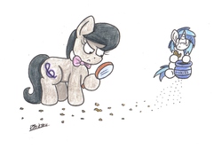 Size: 1721x1152 | Tagged: safe, artist:bobthedalek, dj pon-3, octavia melody, vinyl scratch, earth pony, pony, unicorn, g4, cookie, cookie jar, crumbs, duo, magnifying glass, trail