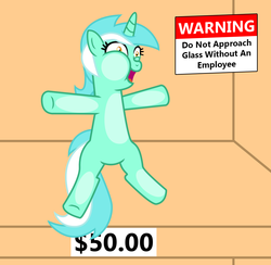 Size: 1177x1148 | Tagged: safe, artist:vincentthecrow, part of a set, lyra heartstrings, pony, unicorn, g4, against glass, bronybait, crazy face, female, for sale, human fetish, humie, implied human, mare, open mouth, ponies for sale, price tag, squishy cheeks, that pony sure does love humans, warning