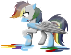 Size: 3060x2368 | Tagged: safe, artist:shadeila, rainbow dash, g4, color loss, female, floppy ears, gray, high res, looking down, open mouth, profile, rainbow-less dash, raised hoof, shocked, simple background, solo, transparent background, wide eyes