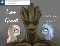 Size: 1280x1000 | Tagged: safe, artist:novaquinmat, princess celestia, princess luna, ask crystal crusaders, g4, crossover, groot, guardians of the galaxy, species swap