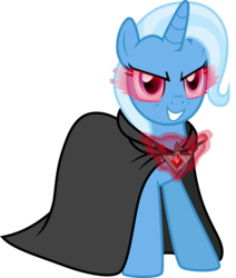 Size: 4000x4718 | Tagged: safe, artist:jeatz-axl, trixie, pony, unicorn, g4, magic duel, alicorn amulet, cape, clothes, evil grin, evil trixie, female, glowing eyes, grin, mare, simple background, smiling, solo, transparent background, vector