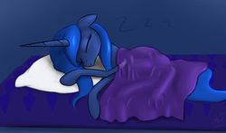 Size: 1712x1009 | Tagged: safe, artist:augustbebel, princess luna, g4, bed, female, sleeping, solo