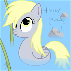 Size: 4608x4608 | Tagged: safe, artist:cw, artist:ms luna, derpy hooves, duck pony, pegasus, pony, g4, /mlp/, 4chan, absurd resolution, birthday, derpy duck, female, mare, solo