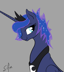 Size: 1778x2000 | Tagged: safe, artist:silfoe, princess luna, alicorn, pony, lunadoodle, g4, alternate hairstyle, bedroom eyes, female, looking at you, mare, short hair, simple background, smiling, solo