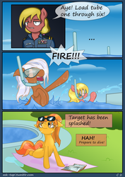 Size: 1228x1736 | Tagged: safe, artist:wonkysole, oc, oc only, oc:cinnamon swirl, oc:gregorie tapia, legends of equestria, comic, dialogue, fantasizing, wet mane