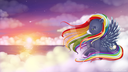 Size: 1024x576 | Tagged: safe, artist:tinuleaf, oc, oc only, oc:cloud puff, offspring, parent:rainbow dash, parent:soarin', parents:soarindash, signature, solo