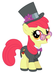 Size: 1867x2494 | Tagged: safe, artist:reitanna-seishin, apple bloom, g4, clothes, crossdressing, cutie mark, dress up, glasses, hat, shoes, simple background, solo, suit, top hat, transparent background, vector