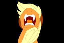 Size: 1067x724 | Tagged: safe, artist:cdla, applejack, g4, big no, black background, bust, female, mouth, nose in the air, open mouth, portrait, screaming, simple background, solo, teeth, tongue out, uvula, yelling