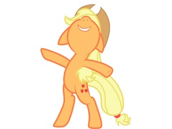 Size: 1024x768 | Tagged: safe, applejack, earth pony, pony, g4, bipedal, bird-spirit, female, happy, nose in the air, simple background, solo, teeth, white background