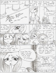 Size: 977x1272 | Tagged: safe, artist:joelashimself, fluttershy, princess celestia, g4, comic, monochrome, the forgotten element