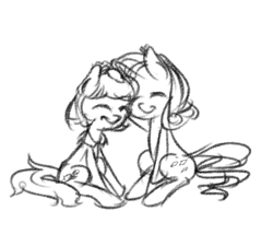 Size: 1000x900 | Tagged: safe, artist:luciferamon, coco pommel, rarity, g4, cuddling, monochrome, sketch, snuggling