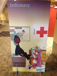 Size: 768x1024 | Tagged: safe, artist:masem, oc, oc only, oc:hoof beatz, oc:mane event, bronycon, 2014, bronycon mascots, convention, first aid, hoofevent, injured, irl, nurse, sign