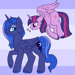 Size: 500x500 | Tagged: safe, artist:lulubell, princess luna, twilight sparkle, alicorn, pony, g4, female, heart, lesbian, mare, ship:twiluna, shipping, twilight sparkle (alicorn)