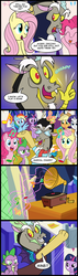 Size: 600x2100 | Tagged: safe, artist:madmax, applejack, discord, fluttershy, pinkie pie, rainbow dash, rarity, spike, twilight sparkle, alicorn, pony, g4, comic, commission, female, gramophone, mane six, mare, throne, twilight sparkle (alicorn), twilight's castle