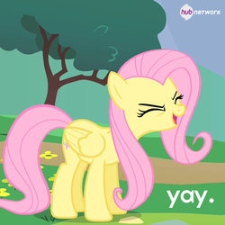 Size: 548x548 | Tagged: safe, fluttershy, pegasus, pony, g4, official, cheering, eyes closed, female, flutteryay, hub logo, hubble, mare, the hub, yay