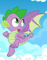 Size: 600x767 | Tagged: dead source, safe, artist:atomiclance, spike, dragon, g4, flying, hilarious in hindsight, male, smiling, solo, spike can fly, winged spike, wings