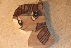 Size: 5184x3456 | Tagged: safe, artist:farondk, twilight sparkle, g4, craft, pyrography, traditional art, woodwork