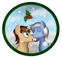 Size: 2600x2400 | Tagged: safe, artist:farondk, oc, oc only, female, high res, holly, holly mistaken for mistletoe, kissing, male, nose kiss, shipping, straight