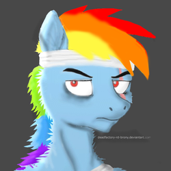 Size: 656x657 | Tagged: safe, artist:deadfactory-rd-brony, rainbow dash, g4, annoyed, bandage, rainbow factory dash, rule 63, scar, simple background