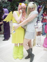 Size: 2292x3056 | Tagged: artist needed, safe, artist:lily-lithium, derpy hooves, fluttershy, human, g4, 2012, anime weekend atlanta, convention, cosplay, high res, irl, irl human, leg warmers, photo