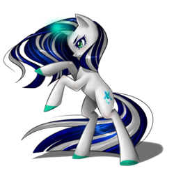 Size: 780x773 | Tagged: safe, artist:couratiel, oc, oc only, oc:lunar shine, glowing horn, horn, rearing, solo