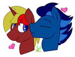 Size: 850x650 | Tagged: safe, artist:scribblerex, oc, oc only, oc:scoots, oc:shooting star, pony, gay, heart, kissing, male, shipping, stallion