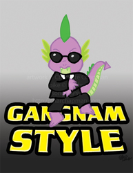 Size: 386x500 | Tagged: safe, artist:kishi005, spike, g4, dancing, gangnam style, male, solo, sunglasses