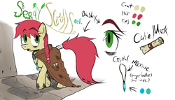 Size: 2100x1200 | Tagged: safe, artist:thethunderpony, oc, oc only, oc:seedy scrolls, a seedy mare's tale, cloak, clothes, reference sheet