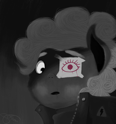 Size: 1618x1728 | Tagged: safe, artist:aruigus808, pinkie pie, g4, clothes, eyepatch, female, jacket, solo