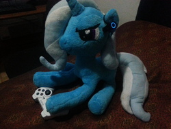 Size: 3264x2448 | Tagged: safe, artist:darkwolfmx, trixie, pony, unicorn, g4, female, high res, irl, photo, plushie, solo, video game