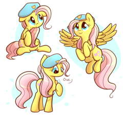 Size: 1500x1350 | Tagged: safe, artist:spikedmauler, fluttershy, pegasus, pony, g4, badge, beret, cute, female, hat, police badge, shyabetes, simple background, sitting, solo, spread wings, transparent background