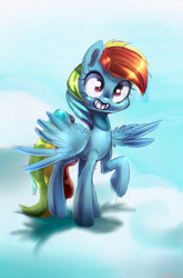 Size: 1416x2145 | Tagged: safe, artist:carligercarl, rainbow dash, g4, female, grin, raised hoof, solo, spread wings