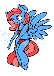 Size: 652x922 | Tagged: artist needed, safe, oc, oc only, oc:skyfall, alicorn, anthro, :o, alicorn oc, anthro oc, bikini, blushing, clothes, cute, smiling, solo, splashing, spread wings, swimsuit, water