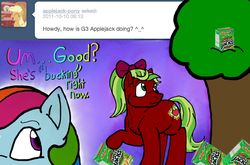 Size: 632x418 | Tagged: safe, artist:ratdust, applejack (g3), rainbow dash (g3), ask g3 dashie, g3, apple jacks, ask, tumblr