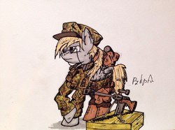 Size: 604x449 | Tagged: safe, artist:incrediblepanzer, derpy hooves, pegasus, pony, g4, female, gun, mare, solo