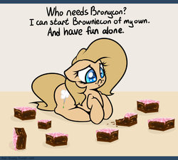 Size: 1280x1150 | Tagged: safe, artist:slavedemorto, oc, oc only, oc:backy, bronycon, :c, brownies, comfort eating, floppy ears, frown, lonely, messy eating, prone, sad, solo, tumblr, woobie