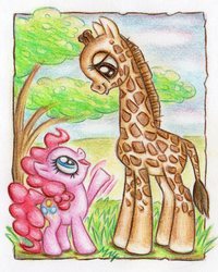 Size: 921x1151 | Tagged: safe, artist:deathcutlet, pinkie pie, giraffe, g4, africa, female, solo, traditional art
