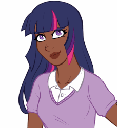 Size: 500x549 | Tagged: safe, artist:emberfan11, twilight sparkle, human, g4, animated, dark skin, eyes closed, female, humanized, open mouth, solo