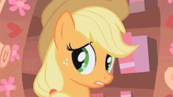 Size: 700x394 | Tagged: safe, screencap, applejack, rarity, pony, g4, look before you sleep, season 1, animated, animation error, eyes closed, female, floppy ears, frown, gif, golden oaks library, messy, mud mask, rubbing, solo, wink