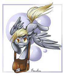 Size: 813x950 | Tagged: safe, artist:moenkin, derpy hooves, pegasus, pony, g4, female, grin, mailbag, mare, solo