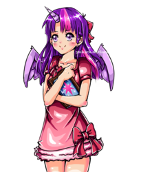 Size: 698x851 | Tagged: safe, artist:yukiru, twilight sparkle, human, g4, anime, book, clothes, cute, female, horn, horned humanization, humanized, solo, twiabetes, twilight sparkle (alicorn), winged humanization