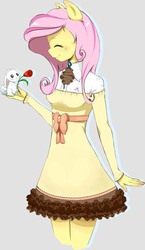 Size: 400x688 | Tagged: safe, artist:meowbox3, angel bunny, fluttershy, rabbit, anthro, g4, clothes, dress, eyes closed, female, flower, smiling, solo