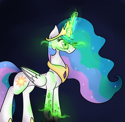 Size: 1024x1001 | Tagged: safe, artist:novabytes, princess celestia, queen chrysalis, changeling, changeling queen, g4, fake celestia, female, solo