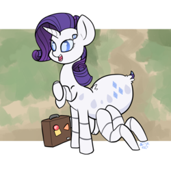 Size: 900x900 | Tagged: safe, artist:otterlore, rarity, drider, monster pony, original species, spider, spiderpony, cute, female, luggage, luggage stickers, simple background, solo, species swap, spiderponyrarity, suitcase, transparent background