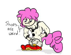 Size: 1524x1191 | Tagged: safe, artist:vinny, oc, oc only, oc:pogo, satyr, clothes, clown, clown shoes, costume, offspring, parent:pinkie pie, shoes, solo