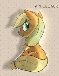 Size: 1024x1314 | Tagged: safe, artist:begomiku, applejack, g4, female, sitting, solo