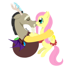 Size: 2134x2019 | Tagged: safe, artist:aitanaru, discord, fluttershy, g4, female, high res, kissing, male, ship:discoshy, shipping, straight