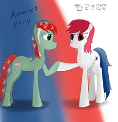 Size: 1400x1446 | Tagged: safe, artist:furfez, duo, nation ponies, south korea, united states