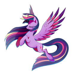 Size: 2730x2740 | Tagged: safe, artist:trippinmars, twilight sparkle, alicorn, pony, g4, twilight's kingdom, cyan light, eyes closed, female, high res, mare, rainbow power, simple background, solo, spread wings, transparent background, twilight sparkle (alicorn), wings