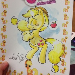 Size: 640x640 | Tagged: safe, artist:katie cook, applejack, g4, eyes closed, female, rearing, solo, traditional art